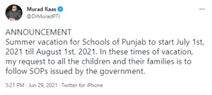 Summer Holidays Announced in Punjab
